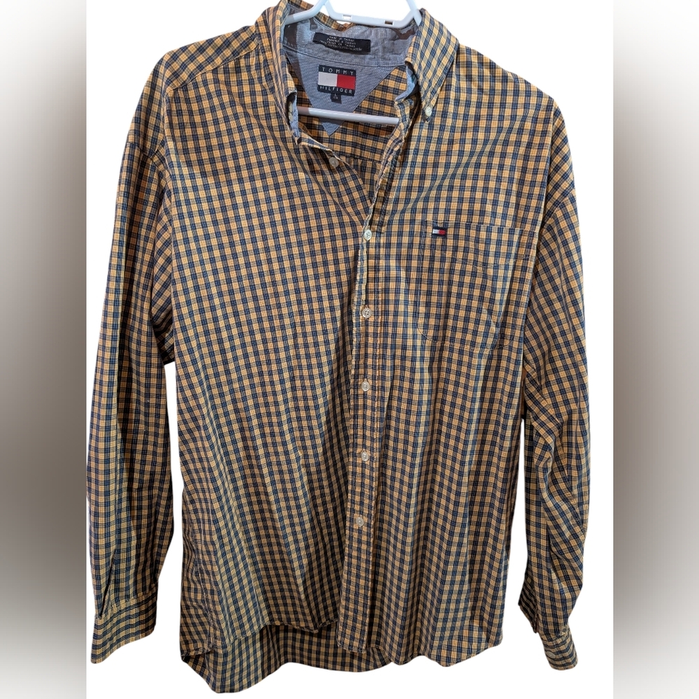 2/22$ Tommy Hilfiger Yellow and Blue Checkered Shirt